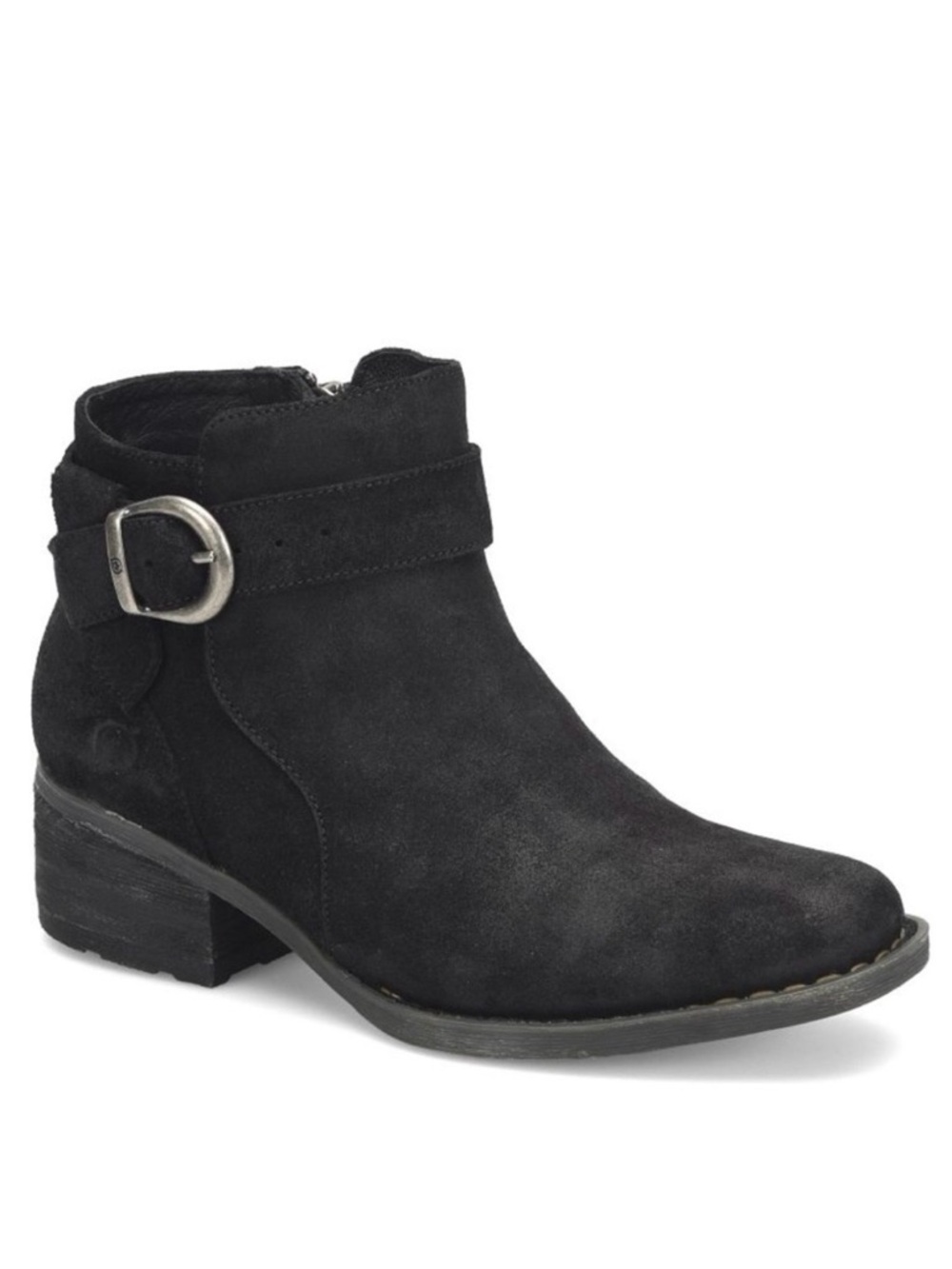 Born Morocco Black Distressed Suede Block Heel Ankle Booties Size 10